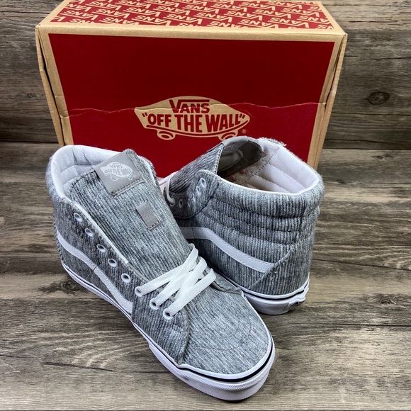 Vans Shoes - New Vans Sk8-Hi Rib Knit Gray & White Sneakers